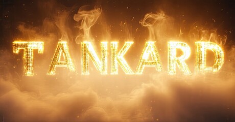 Aufkleber - Golden text spells TANKARD amid fiery smoke. Bright, warm tones dominate composition. Dramatic lighting creates intense visual impact.