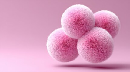 Poster - Colorful fluffy spheres in pink tones, arranged in a dynamic formation, showcasing a playful and vibrant aesthetic, ideal for creative projects and modern design applications