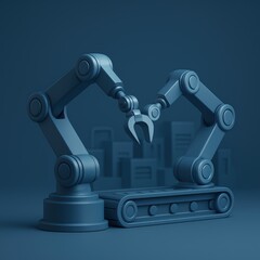 Poster - Robotic Arm with Gripper Mechanism on a Conveyor in a Futuristic Industrial Setting