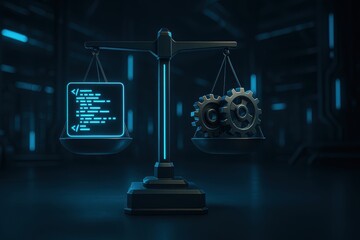 Poster - Balancing Technology and Code with Scales in Futuristic Environment for Digital Justice Concept