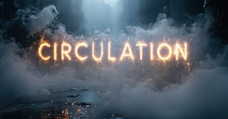 Aufkleber - Glowing text spells circulation over wet pavement, surrounded by swirling blue smoke. Dramatic lighting creates intense mood.