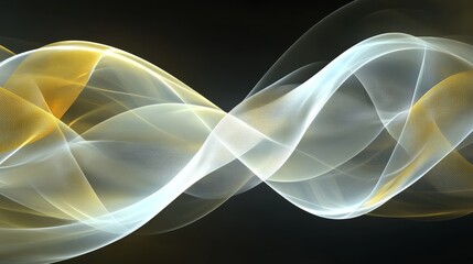 Fototapete - The texture of grain noise is evident in the golden, silvery, wispy streak that curves horizontally on a black backdrop
