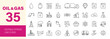 © Dear Lala - Oil and Gas icon set. Containing fuel, industry, refinery, petroleum, oil well, gas pump, offshore platform, oil barrel, tanker truck and more. Editable line icons. Vector illustration.