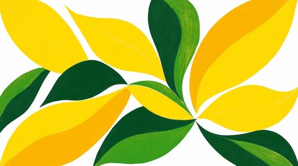Poster - Tropical leaves are characterized by their vibrant overlapping pattern in green and yellow hues, forming a dynamic natural design