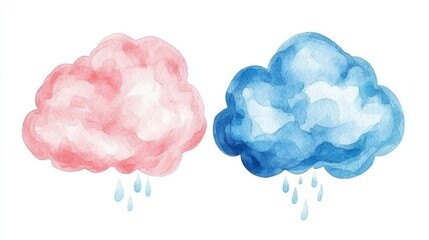 Poster - The design features an abstract arrangement of blue, pink, and white watercolor clouds
