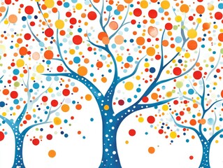 Poster - An abstract depiction of a forest with pastel leaves on white