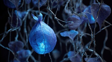 Poster - Blue hanging light globes on branches