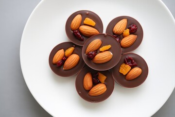 Aufkleber - plate of chocolate truffles topped with almonds and berries.