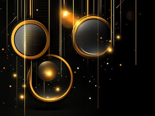 Poster - Luxurious Geometric Composition with Golden Circles and Shimmering Lights