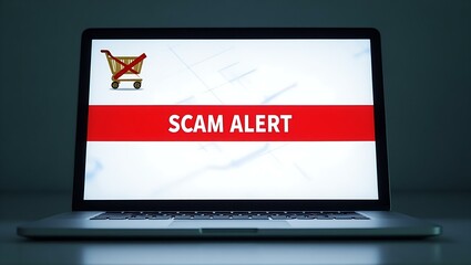 Poster - A laptop screen displaying a 'SCAM ALERT' message with a crossed-out shopping cart icon, emphasizing online safety.