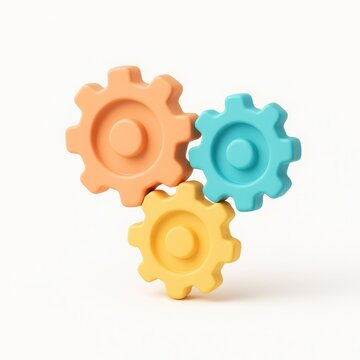 Three Interlocking Pastel Gears 3D Render