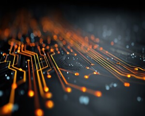 Poster - Abstract circuit board with glowing orange lines