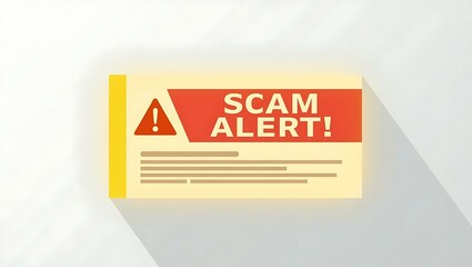 Poster - A bold scam alert warning featuring a red triangle with an exclamation mark, set against a light background.