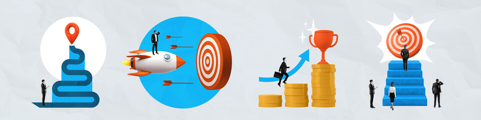 Poster - Business success concept with goals, achievements, and professio