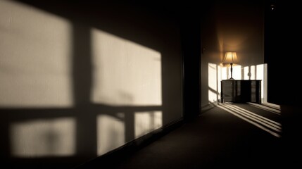 Poster - Dark room with window shadows interior scene and light abstract design