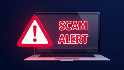 Aufkleber - A digital screen displaying a 'Scam Alert' message, emphasizing the warning with bright colors and a caution symbol.