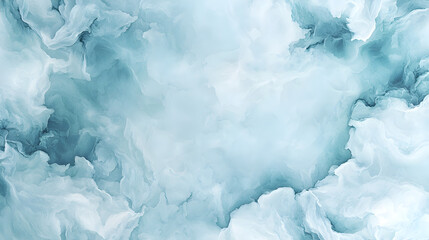 Poster - Soft blue and white abstract watercolor background with cloud-like textures and a tranquil, dreamy appearance.