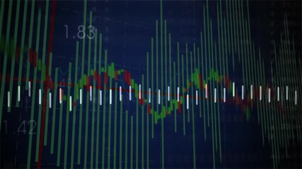 Poster - Opening grid initiating red-green bars shifting while white ticks pulsing and waveform showing data