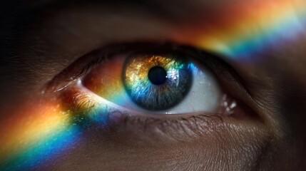 Poster - Eye with rainbow light abstract visual exploration of color and vision