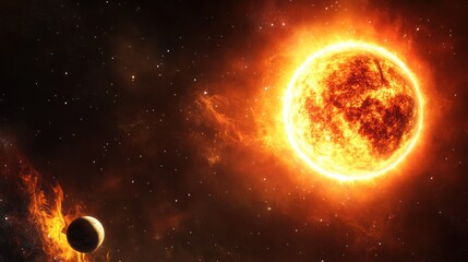 Poster - Fiery sun in space