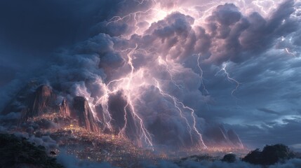 Poster - Intense lightning strikes through dramatic clouds during powerful thunderstorm