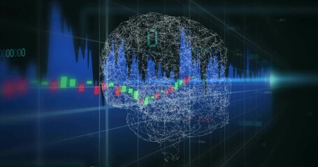 Aufkleber - Opening 3D brain forming, rotating while candle bars drawing and waveform syncing to data trend