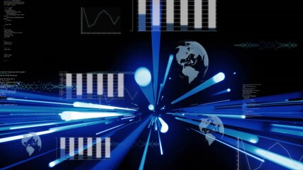 Poster - Datastream visualization starting centrally shooting neon-blue streaks outward showing data growth