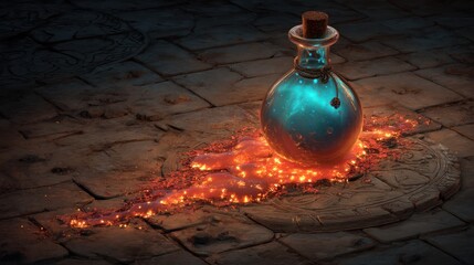 Poster - Magical teal bottle on flames