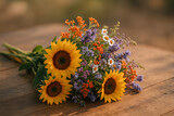 Ein geburtstagsstrauß voller Sonnenstrahlen, mit lebhaften Blumen wie Sonnenblumen und Lavendel, die perfekt für den Geburtstag eines Frühlingsliebhabers sind