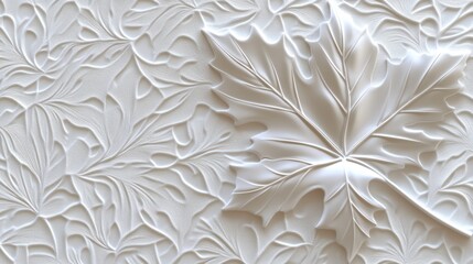 Fototapete - Embossed off-white leaf pattern; large central leaf.  Subtle texture and light relief