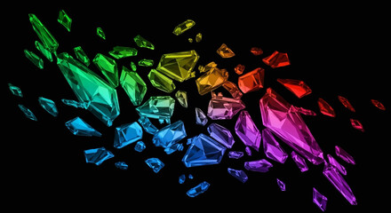 Leinwandbilder - Abstract Rainbow Glass Fragments Floating on Black Background Illustration