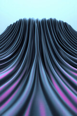 Wall Mural - flowing metallic fabric waves with iridescent glow in abstract blue landscape