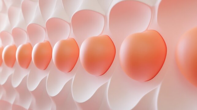 Abstract close-up of orange spheres nested in rippled white organic structures