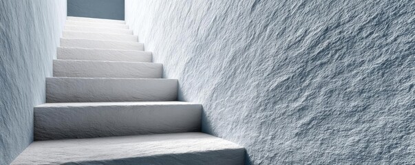 Poster - Saving money habits using debt control and planning concept. Minimalist white staircase leading to a lighted space above.