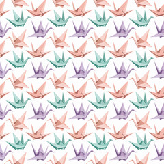 Poster - Seamless pattern of pastel origami cranes, a concept for textile design, wrapping paper, and decorative elements