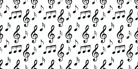Poster - Hand-drawn treble clef and music notes on white background, concept for music design, musical score, or sheet music template