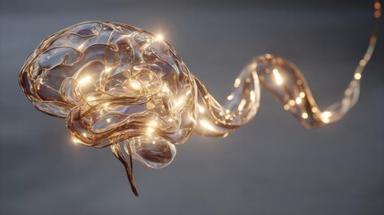 Aufkleber - Overthinking mind for fear, worry and healing concept. Abstract representation of a brain with glowing lights and fluid forms.