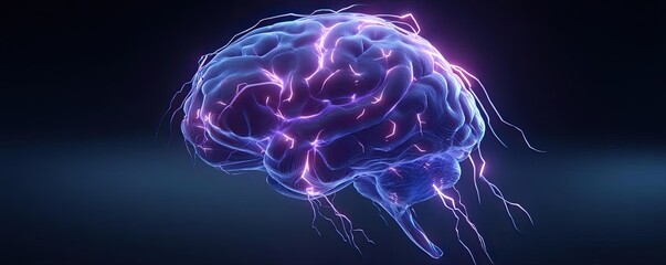 Fototapete - Overthinking mind for fear, worry and healing concept. Visual representation of a brain with electrical impulses.