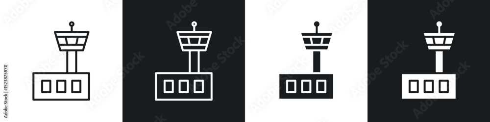Flight control tower icons in solid and stroke graphics Stock Vector ...