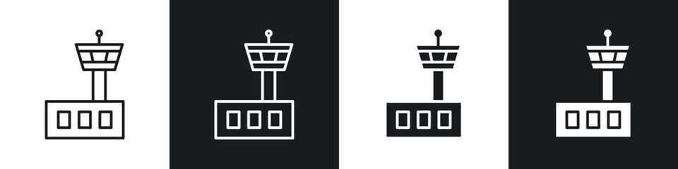 Poster - Flight control tower icons in solid and stroke graphics