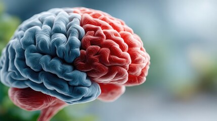 Poster - Brain and emotion including fear and mental balance concept. A detailed close-up of a colorful human brain model.