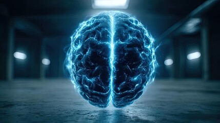 Aufkleber - Brain and emotion including fear and mental balance concept. Futuristic electric brain symbolizing advanced technology concepts.