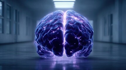 Poster - Brain and emotion including fear and mental balance concept. Conceptual illustration of a brain with electric impulses.