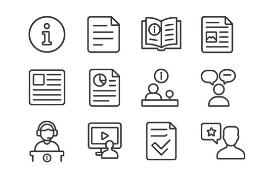 Set of 12 minimalistic gray business and communication icons on gradient background