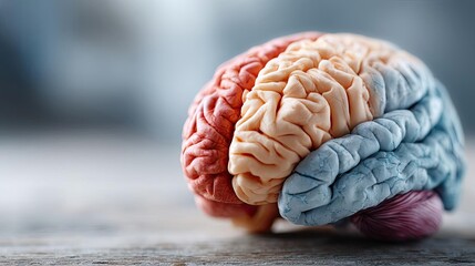 Poster - Brain and emotion including fear and mental balance concept. Close-up of a human brain showcasing detailed structures.