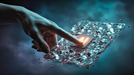 Poster - Futuristic hand activating an AI chip embedded in a liquid substance 3D render