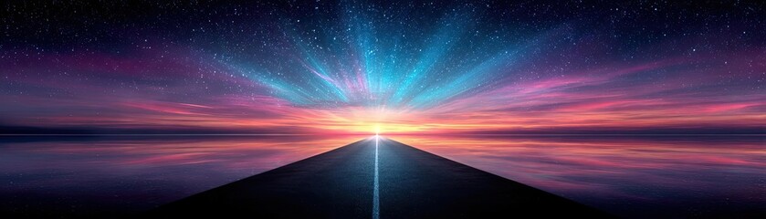 Poster - Stress relief in grief recovery and hope focus concept. A breathtaking view of a luminous sunrise over tranquil water.