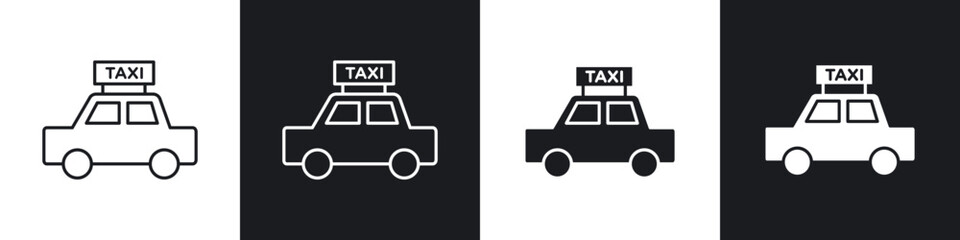 Poster - Taxi icons in flat and thin stroke style