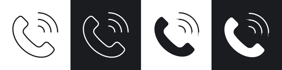 Poster - Phone call icons in flat and thin stroke style