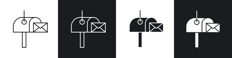 Poster - Mailbox icons in flat and thin stroke style